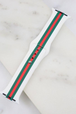 White Silicone Green and Red Striped Apple Watch Band | Bella Lucca Boutique