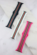 Black Silicone Green and Red Striped Apple Watch Band | Bella Lucca Boutique