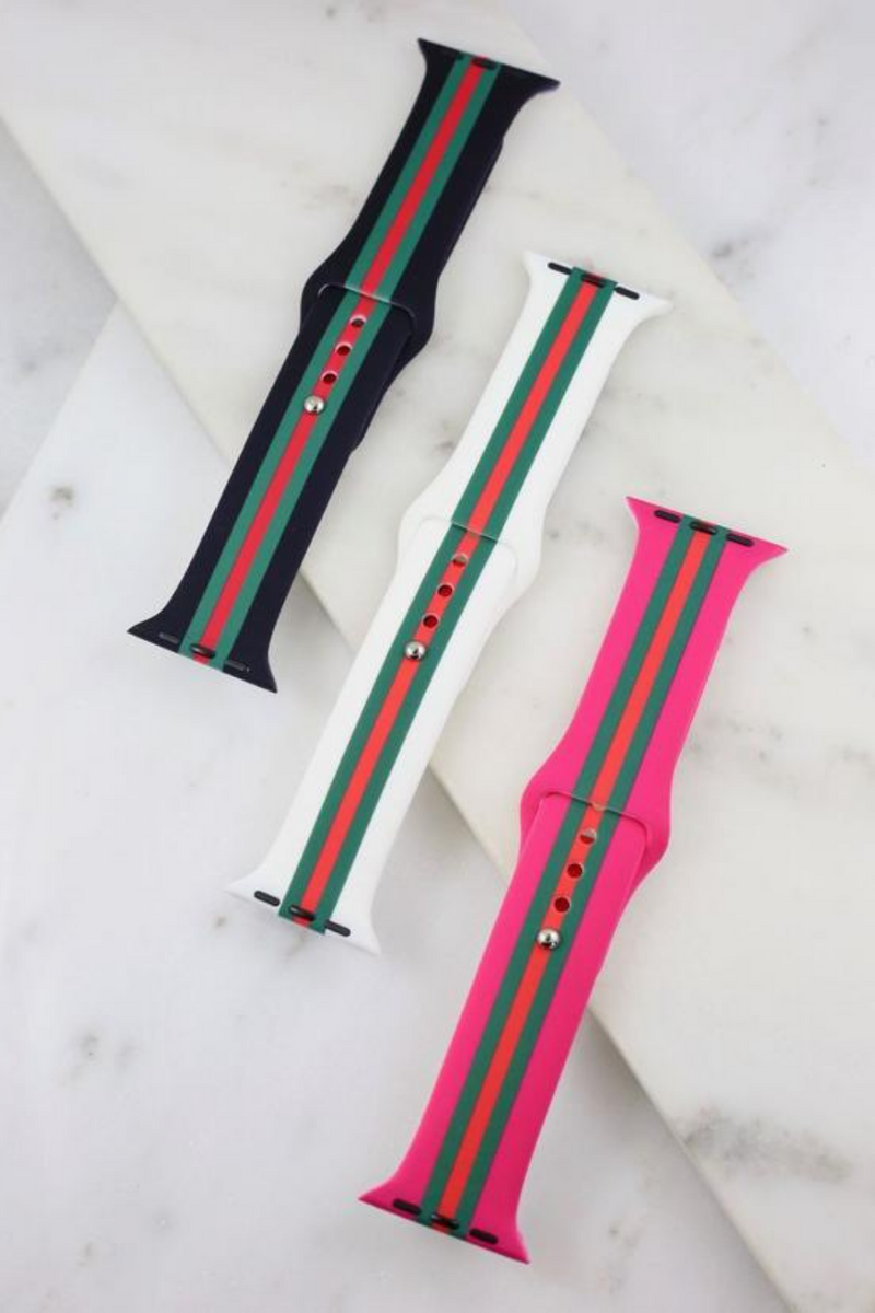 Black Silicone Green and Red Striped Apple Watch Band | Bella Lucca Boutique
