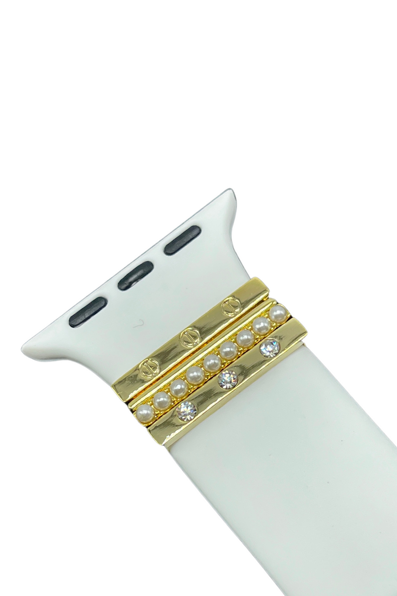 White Silicone Apple Watch Band Gold & Pearl Accent Rings | Bella Lucca Boutique All Rights Reserved
