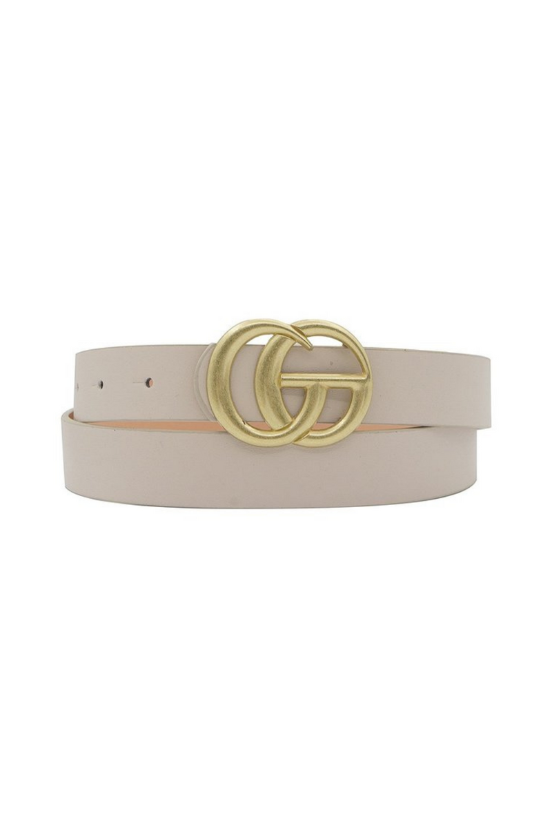 White Faux Leather Belt with Matte Gold Metal Buckle | Bella Lucca Boutique