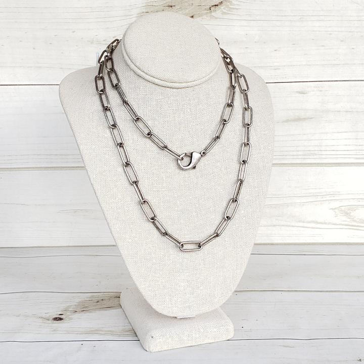 XL Long Paperclip Necklace | Silver