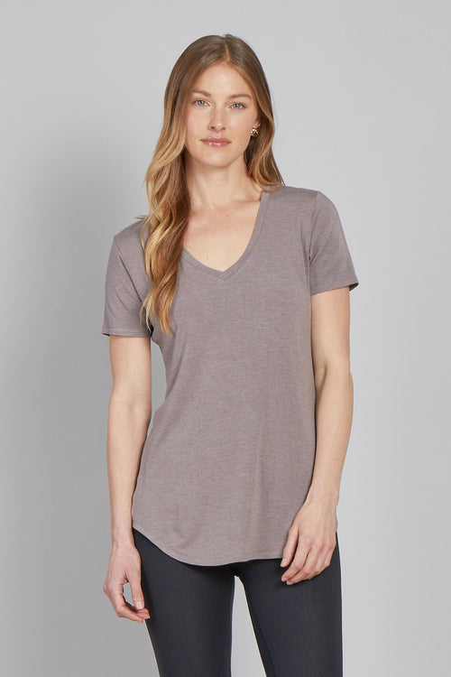 Megan V-Neck Tee-Driftwood Grey