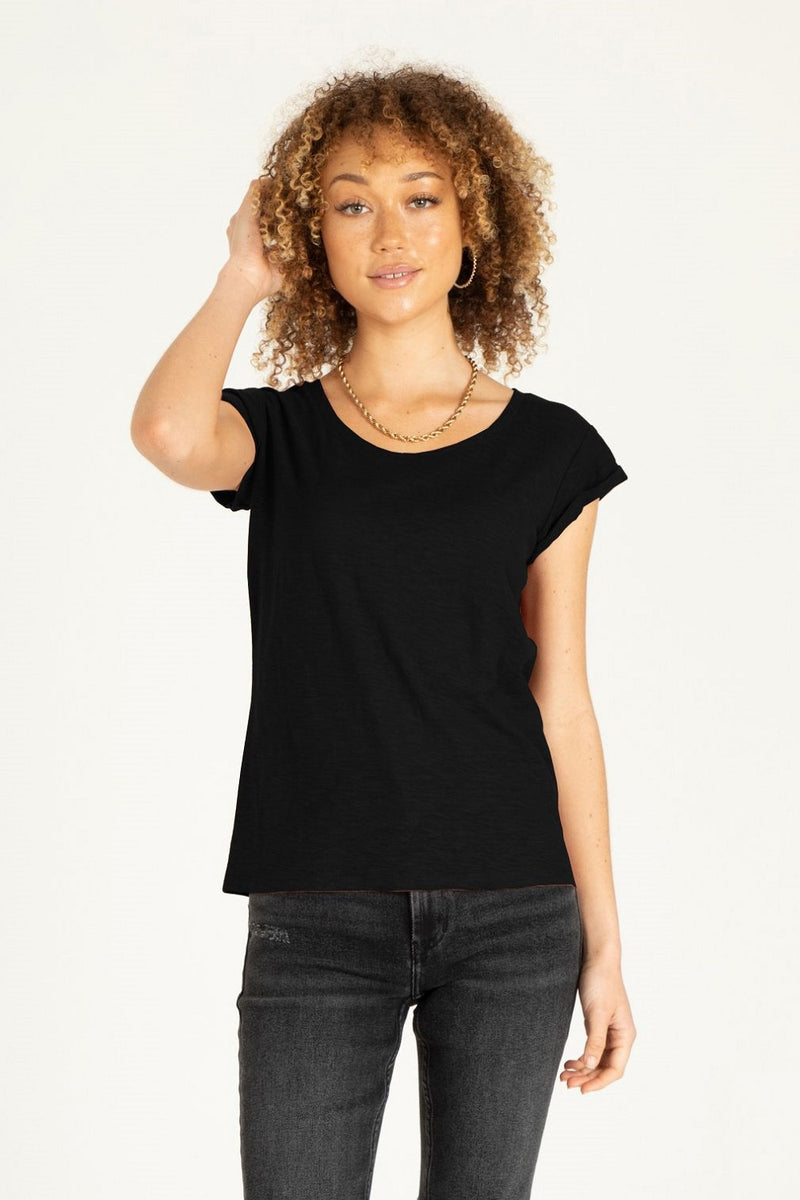Another Love Angel Rolled Sleeve Top Black | Bella Lucca Boutique