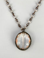 Camellia Long Crystal Drop Necklace-Antique Cream