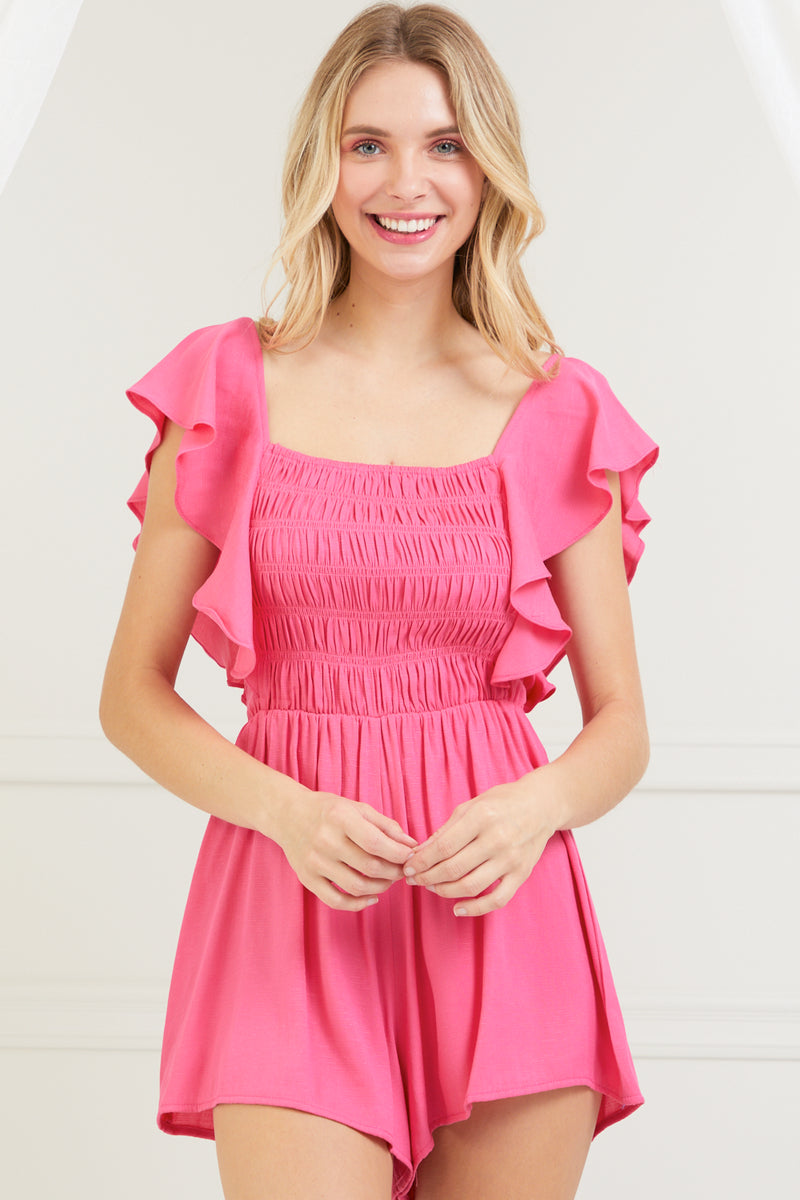 Pink Ruffle Sleeve Smocked Romper | Bella Lucca Boutique