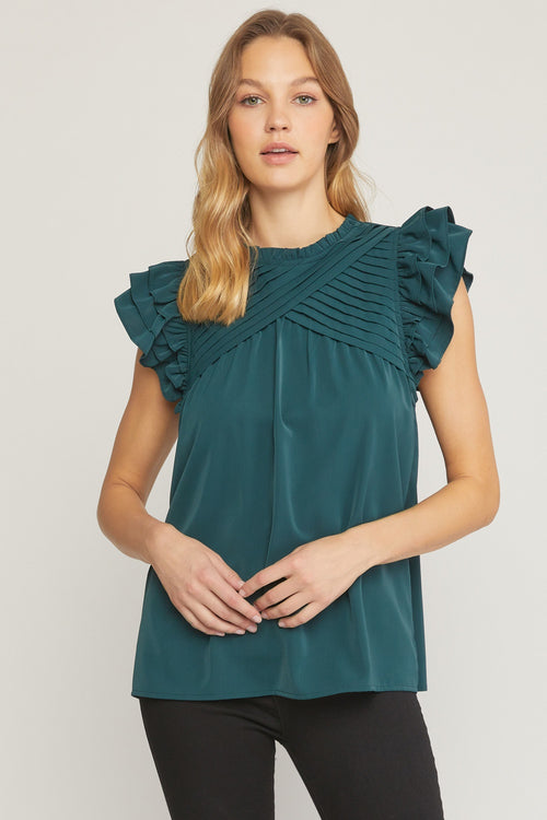 Green Ruffle Sleeve Blouse | Bella Lucca Boutique