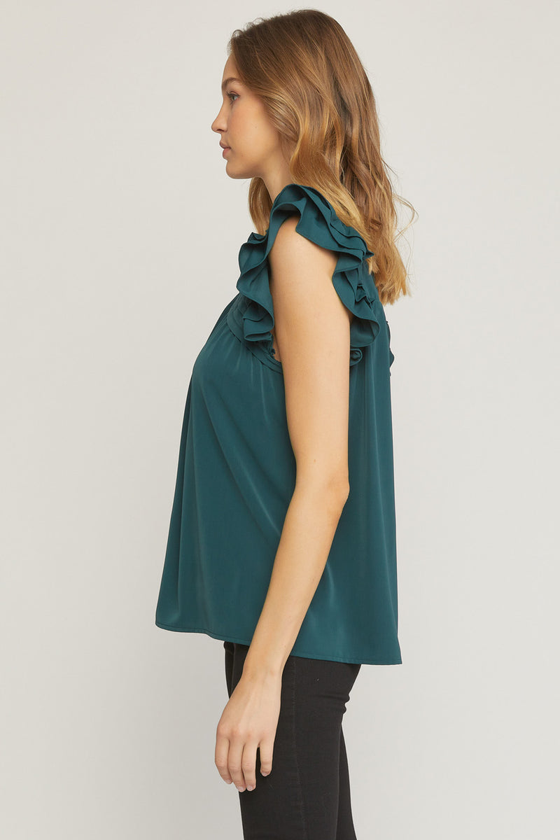 Green Ruffle Sleeve Blouse | Bella Lucca Boutique