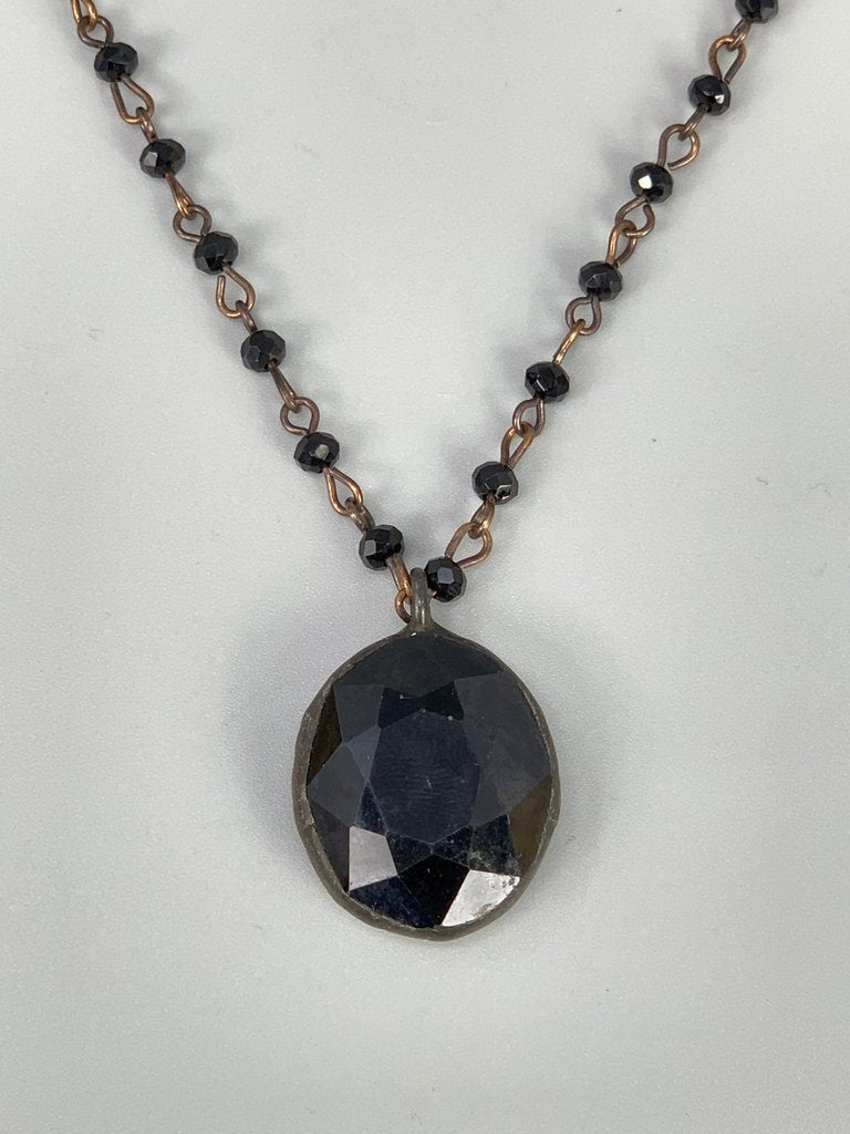 Camellia Long Crystal Drop Necklace-Black
