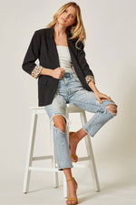 Women's Black Blazer Leopard Cuff Detail | Bella Lucca Boutique
