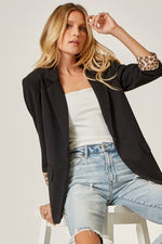 Women's Black Blazer Leopard Cuff Detail | Bella Lucca Boutique