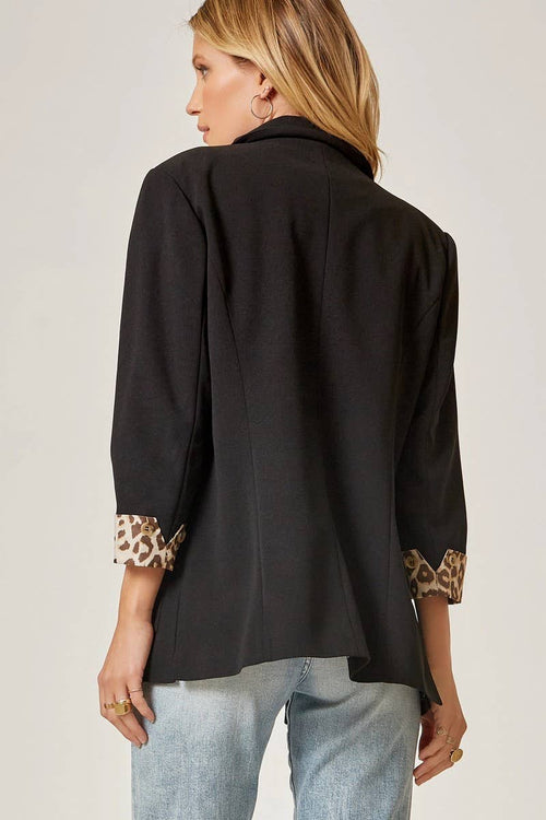 Women's Black Blazer Leopard Cuff Detail | Bella Lucca Boutique