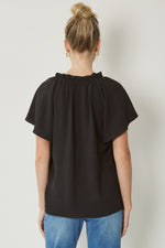 Black V-Neck Flutter Sleeve Blouse | Bella Lucca Boutique