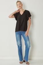 Black V-Neck Flutter Sleeve Blouse | Bella Lucca Boutique
