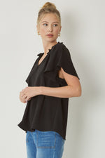 Black V-Neck Flutter Sleeve Blouse | Bella Lucca Boutique