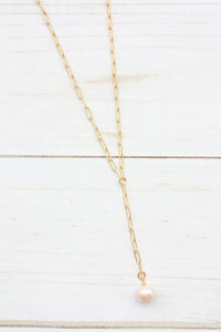 Y-DROP PAPERCLIP NECKLACE | MINI PEARL CHARM
