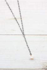 Y-DROP PAPERCLIP NECKLACE | MINI PEARL CHARM