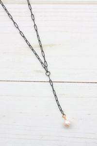 Y-DROP PAPERCLIP NECKLACE | MINI PEARL CHARM