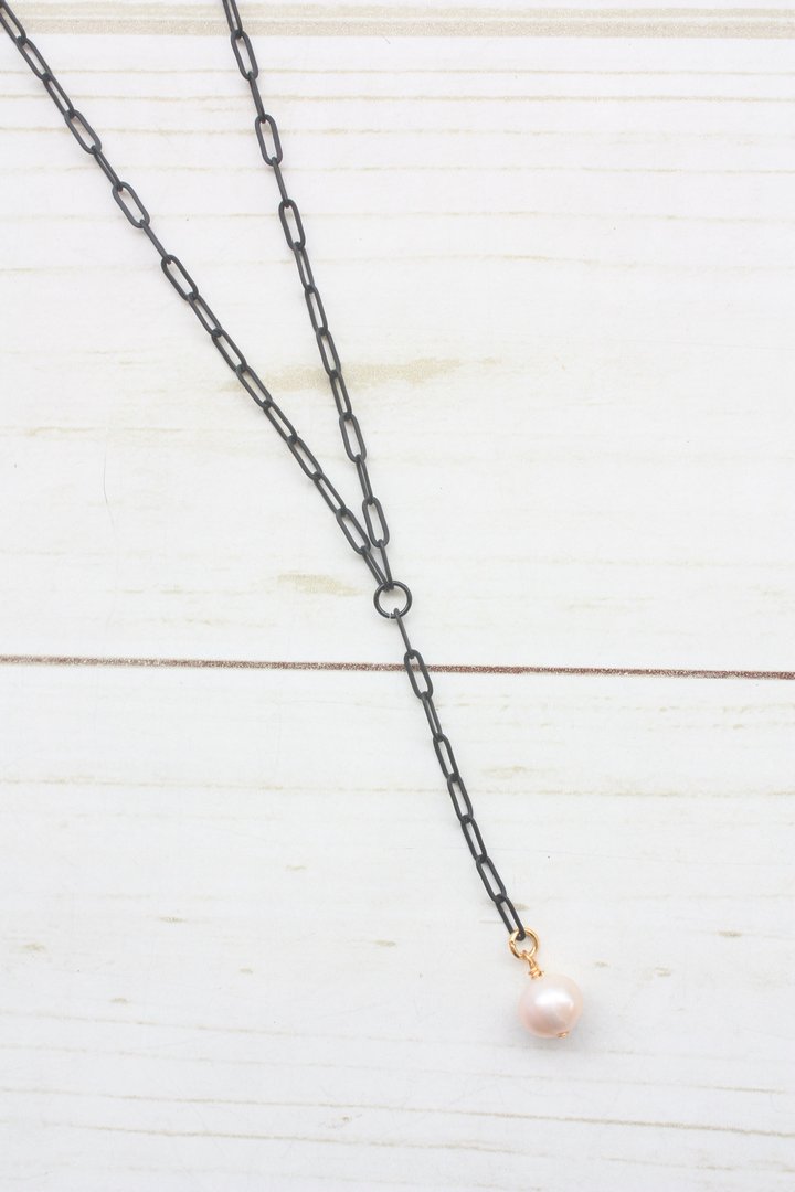 Y-DROP PAPERCLIP NECKLACE | MINI PEARL CHARM