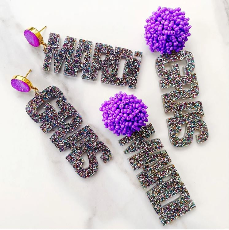 CONFETTI GLITTER MARDI GRAS EARRINGS**FINAL SALE**