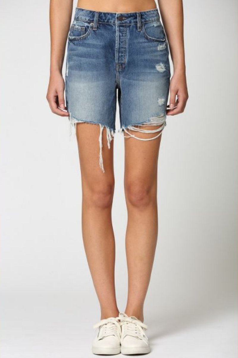 High Rise Frayed Denim Jean Shorts | Bella Lucca Boutique