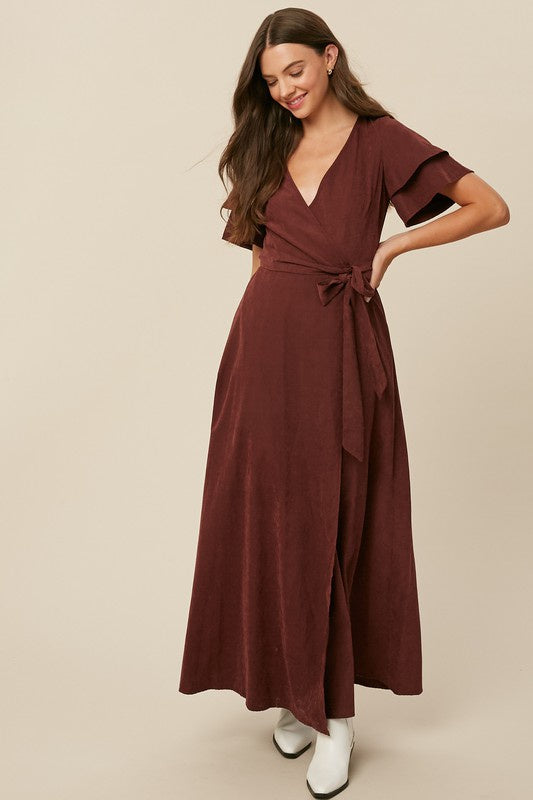 LIGHT SUEDE MAXI WRAP DRESS | LIGHT PLUM