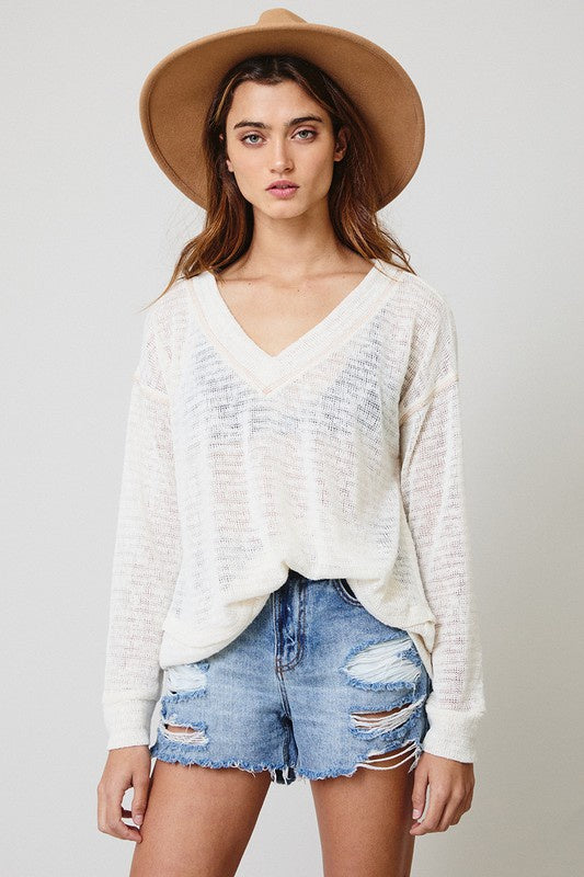SOLID SHEER V-NECK | WHITE