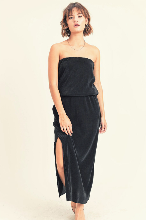 Black Silky Strapless Maxi Dress | Bella Lucca Boutique