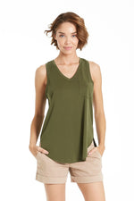 Another Love Esther Tank V-Neck Pocket Chive | Bella Lucca Boutique