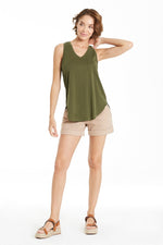 Another Love Esther Tank V-Neck Pocket Chive | Bella Lucca Boutique
