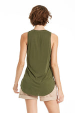 Another Love Esther Tank V-Neck Pocket Chive | Bella Lucca Boutique