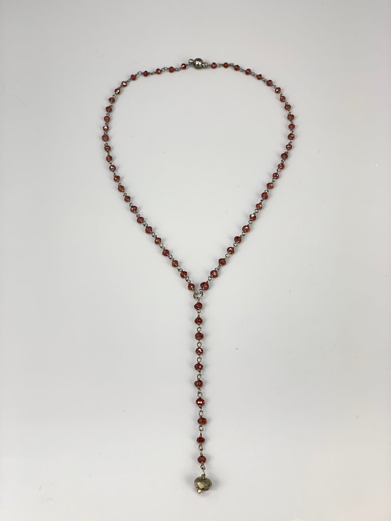 Forget Me Not Beaded Lariat Necklace-Garnet