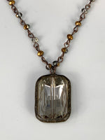 Camellia Long Crystal Drop Necklace-Grey W/ Copper