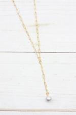 Y-DROP PAPERCLIP NECKLACE | MINI PEARL CHARM