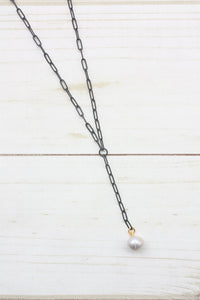 Y-DROP PAPERCLIP NECKLACE | MINI PEARL CHARM