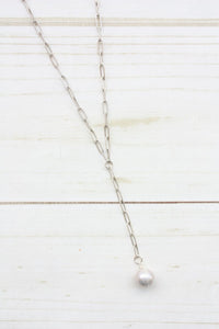 Y-DROP PAPERCLIP NECKLACE | MINI PEARL CHARM