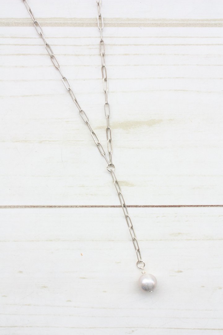 Y-DROP PAPERCLIP NECKLACE | MINI PEARL CHARM