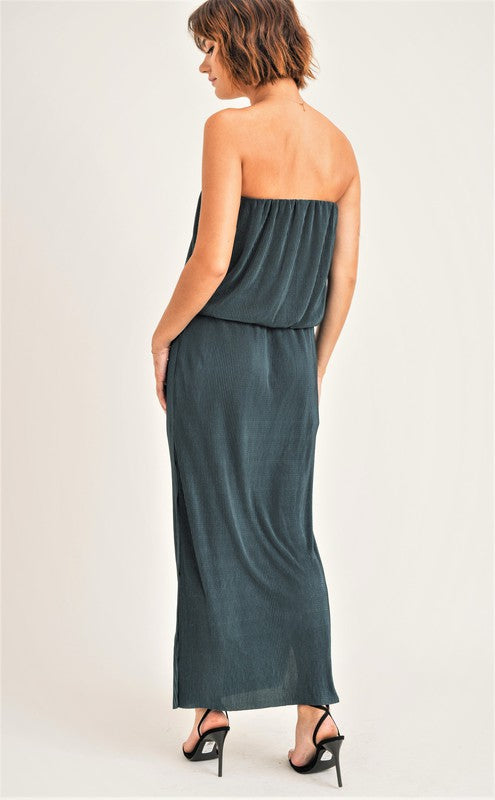 Emerald Green Silky Strapless Maxi Dress | Bella Lucca Boutique