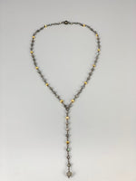 Forget Me Not Beaded Lariat Necklace-Labradorite with Gold Pyrite