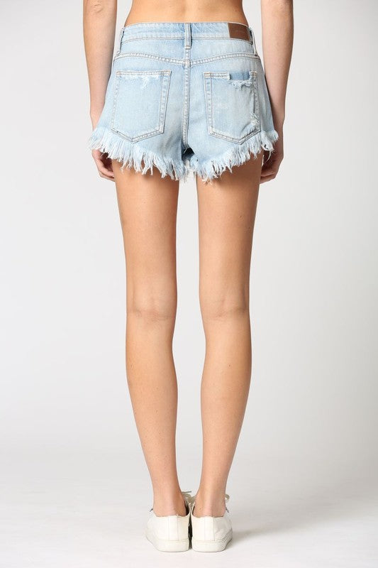 Hidden High Rise Shorts Super Frayed Denim Jean | Bella Lucca Boutique