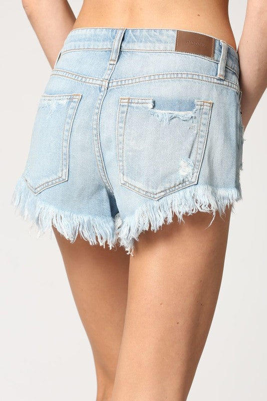Hidden High Rise Shorts Super Frayed Denim Jean | Bella Lucca Boutique