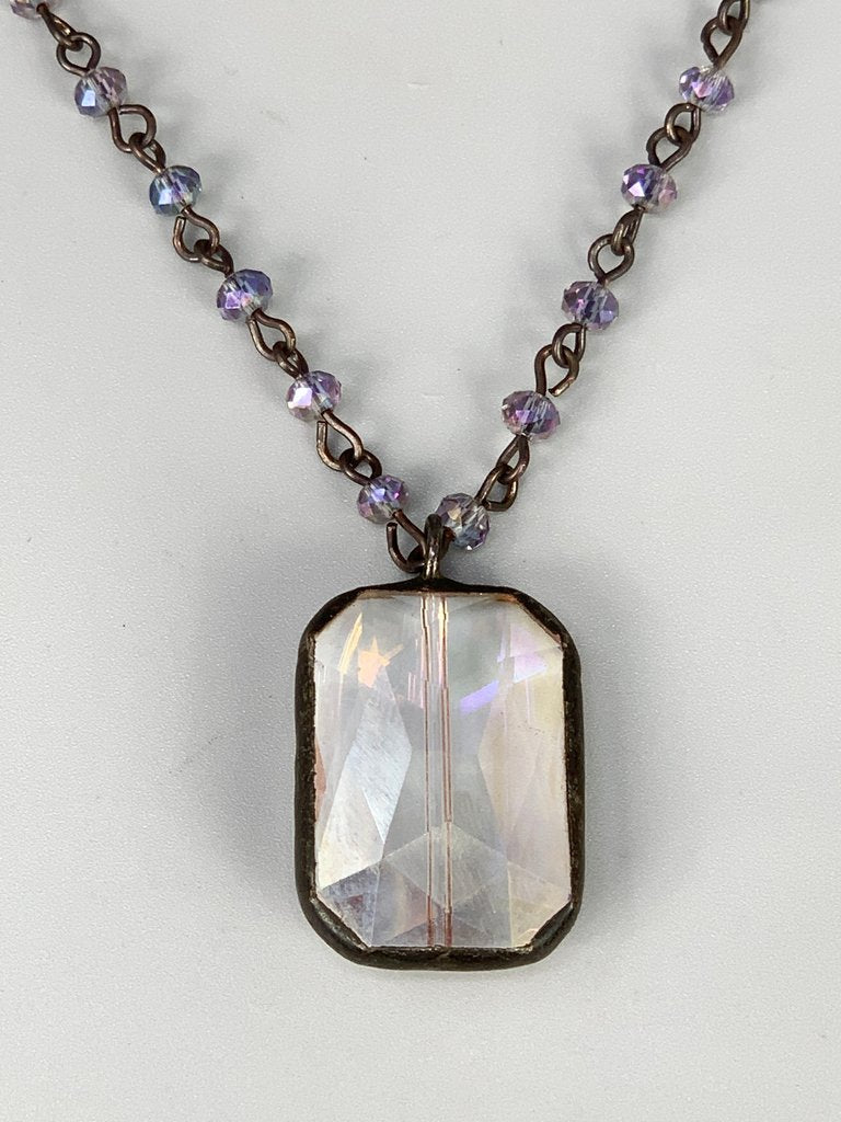 Camellia Long Crystal Drop Necklace-Lilac