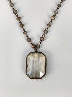 Camellia Long Crystal Drop Necklace-Matte Grey W/ Gold