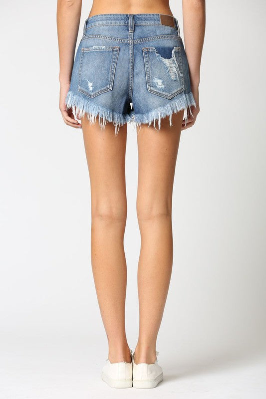 Hidden High Rise Shorts Super Frayed Denim Jean | Bella Lucca Boutique