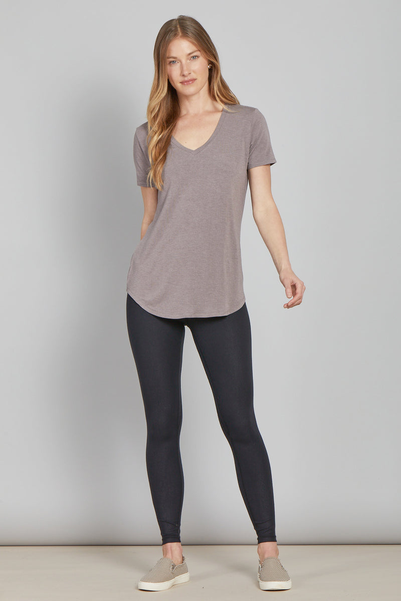 Megan V-Neck Tee-Driftwood Grey
