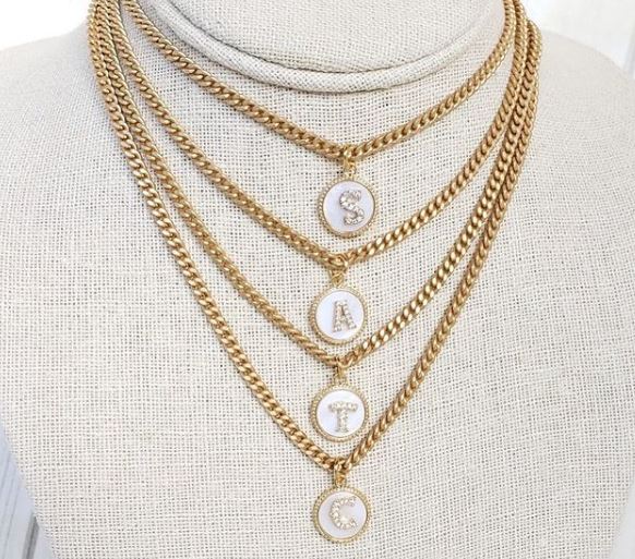Monogram Initial Curb Chain Necklace-Bella Lucca Boutique