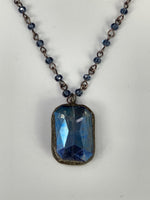 Camellia Long Crystal Drop Necklace-Navy