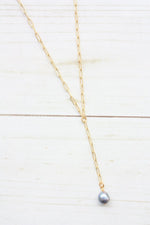 Y-DROP PAPERCLIP NECKLACE | MINI PEARL CHARM