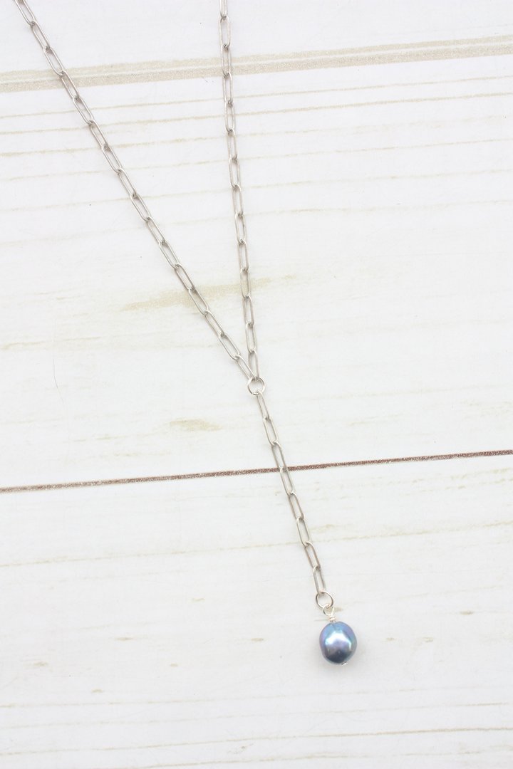 Y-DROP PAPERCLIP NECKLACE | MINI PEARL CHARM