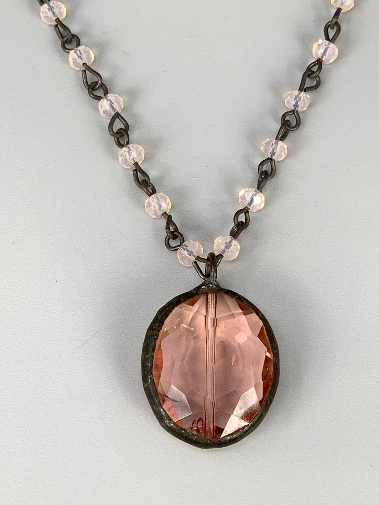 Camellia Long Crystal Drop Necklace-Pink
